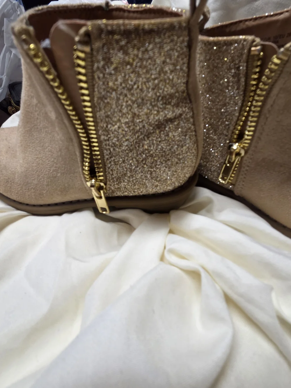 Fabkids Girls' Glitter Back Ankle Boots - Taupe